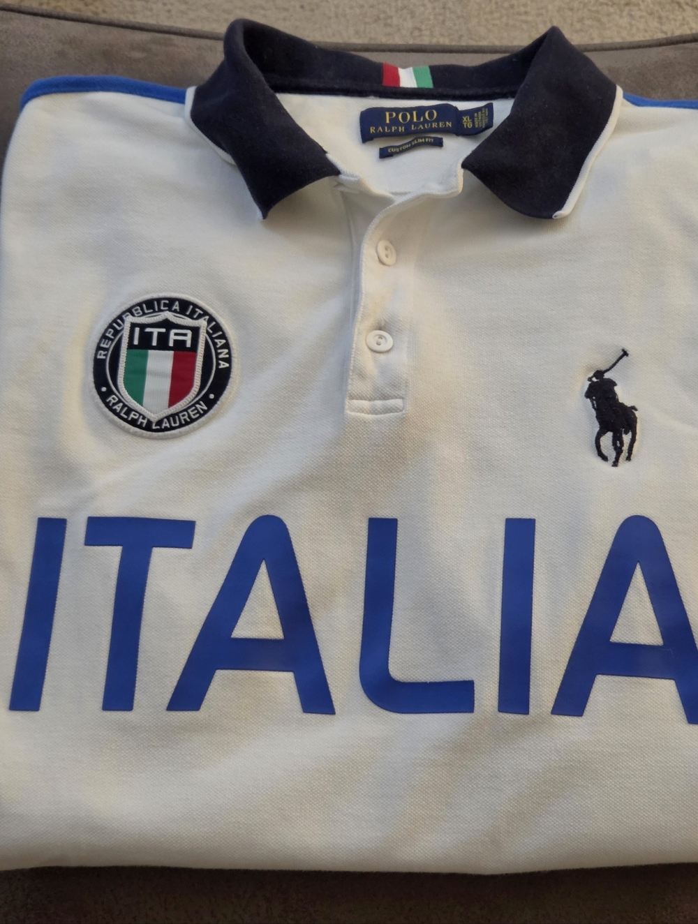 Ralph Lauren White & Navy Italia Logo Polo